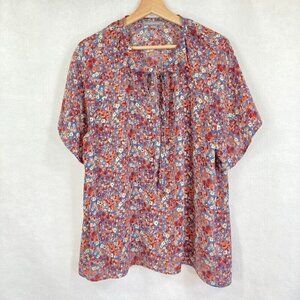 Peace & Pearls Floral Lightweight Blouse Ditsy Boho Cottage Core Peasant XL